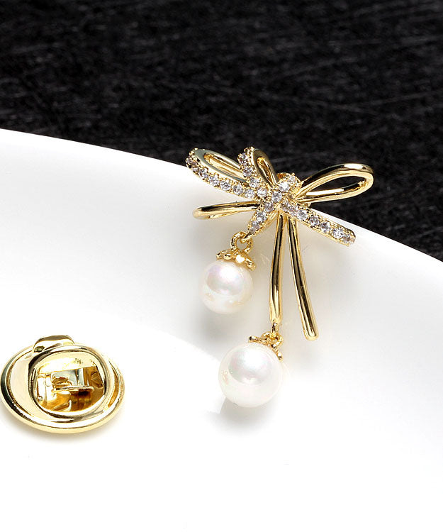 Gold Copper Overgild Zircon Pearl Butterfly Brooches