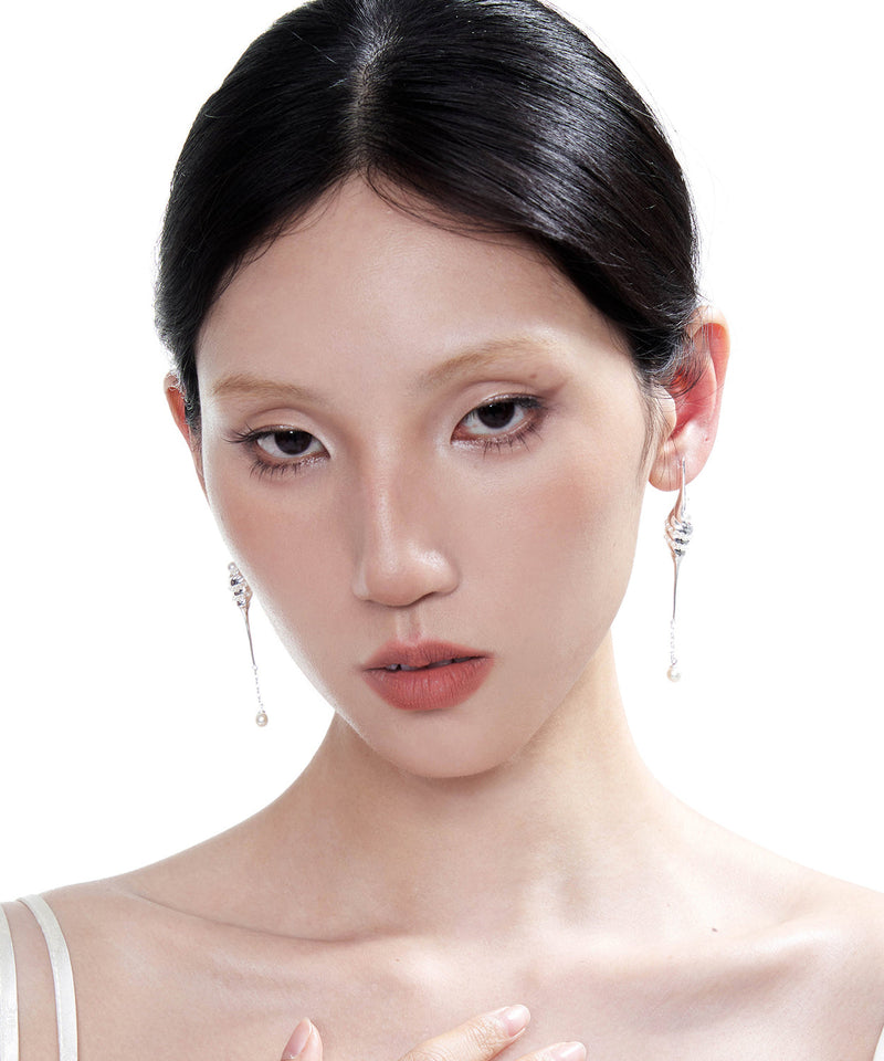 Tears of the Sea God Silver Pearl Tassel Silver Drop Earrings