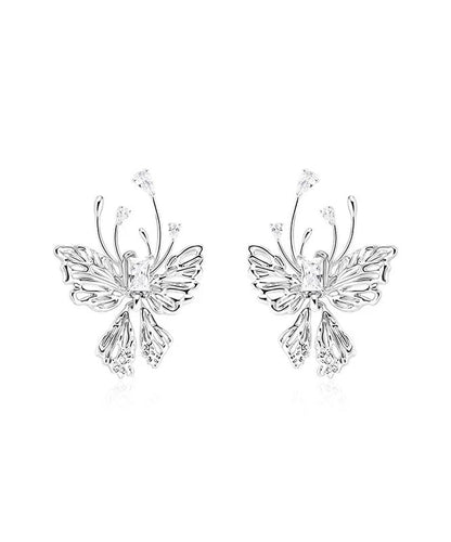 French Design Hollowed Out Butterfly Zircon Stud Earrings