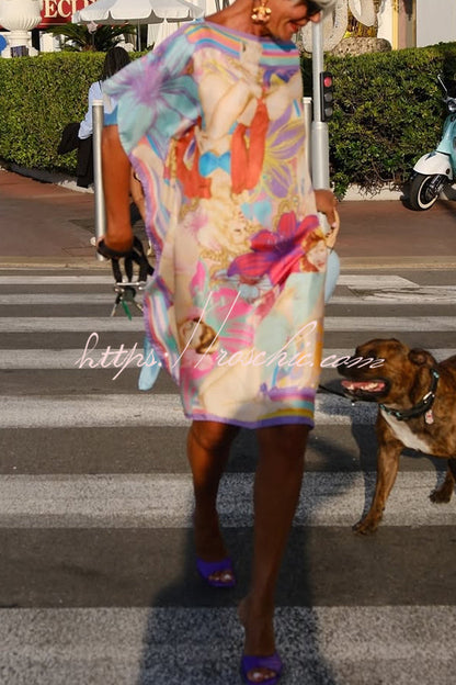 Femme Fatale Satin Unique Print Loose Scarf Mini Dress
