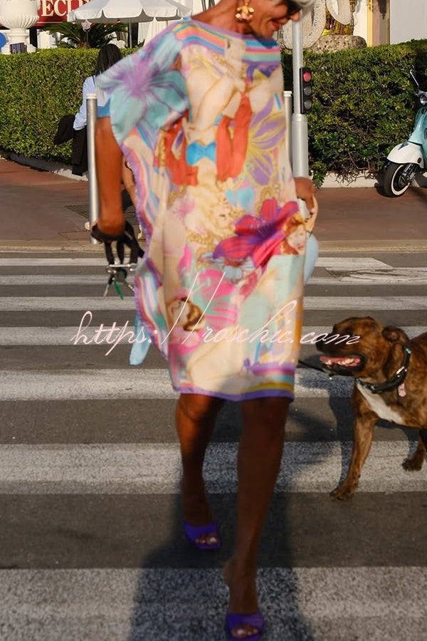 Femme Fatale Satin Unique Print Loose Scarf Mini Dress