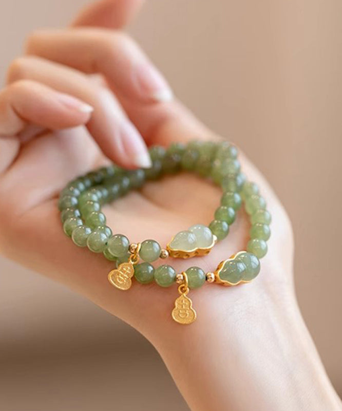 Diy Green Sterling Silver Jade Gourd Two Piece Set Charm Bracelet