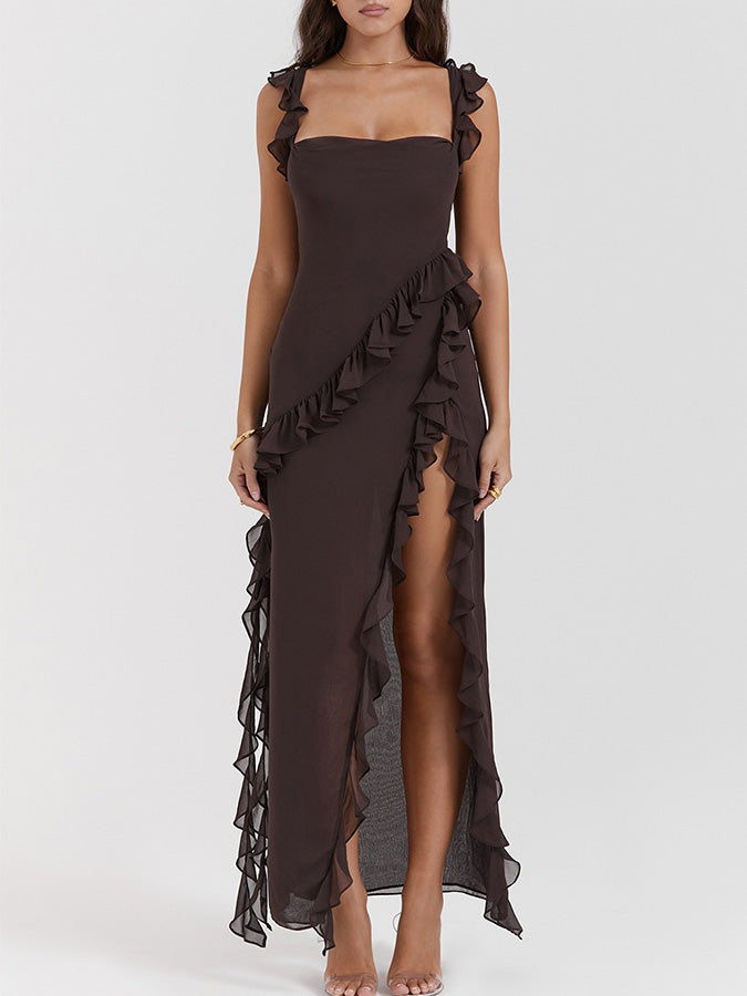 Ruffle Slit Maxi Dress