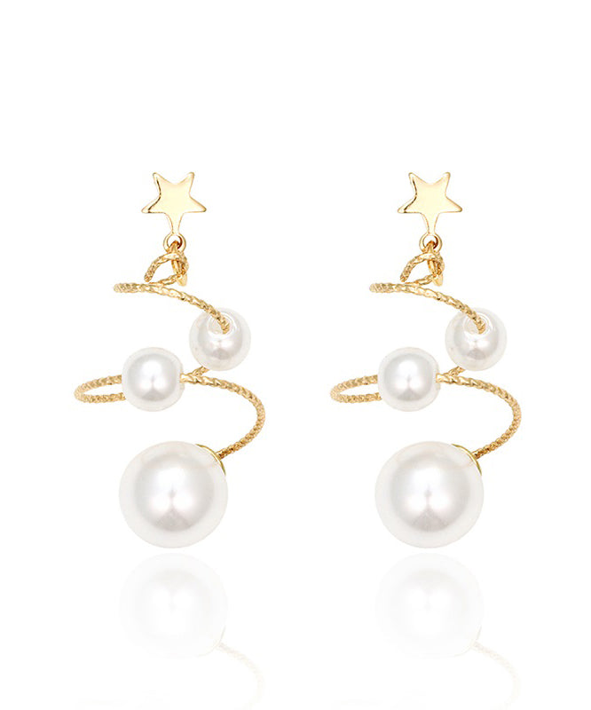 White Copper Overgild Spiral Pearl Drop Earrings