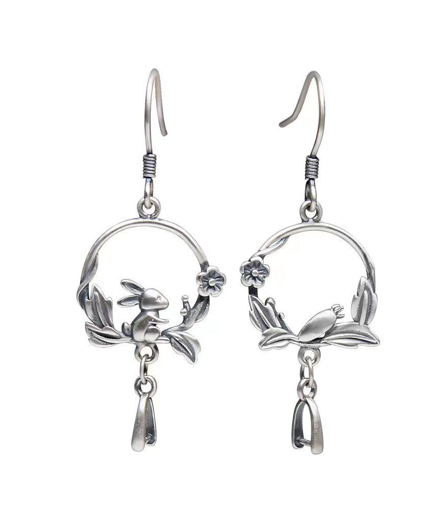Handmade Little Rabbit Carrot Silver Drop Earrings
