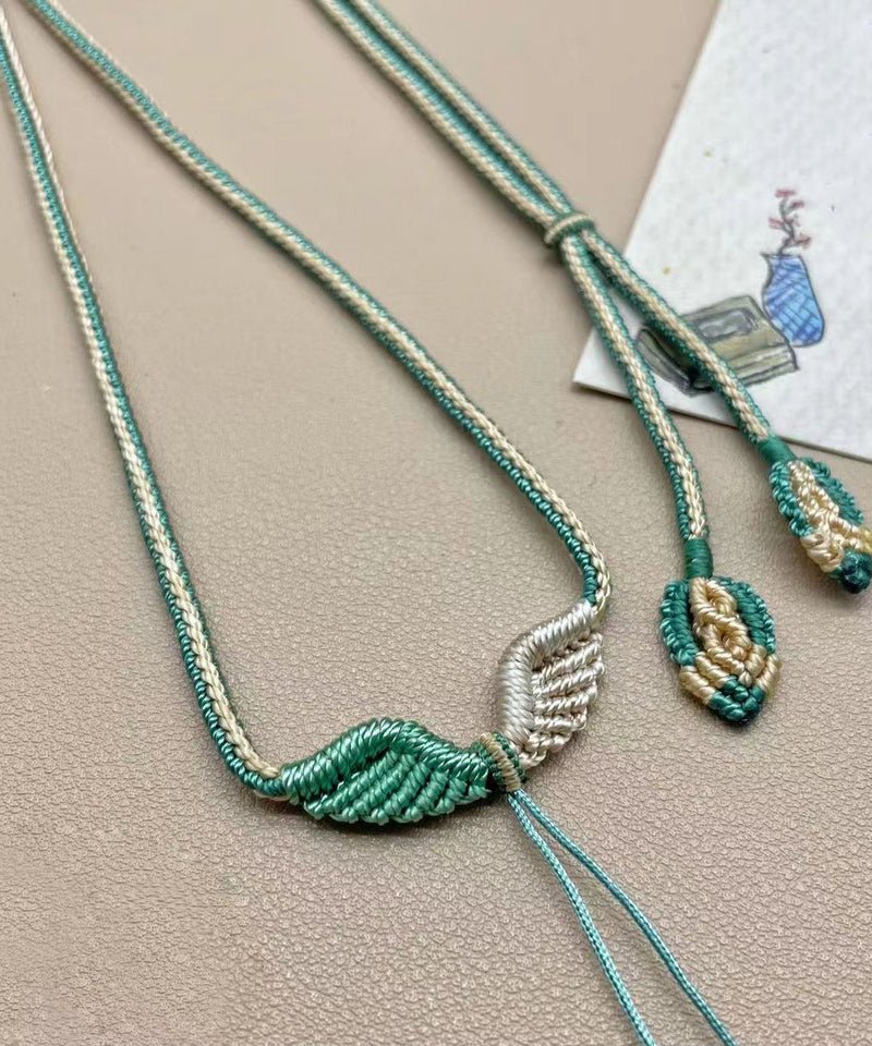 Green Fabric Art Handwoven Tassel Pendant Necklace