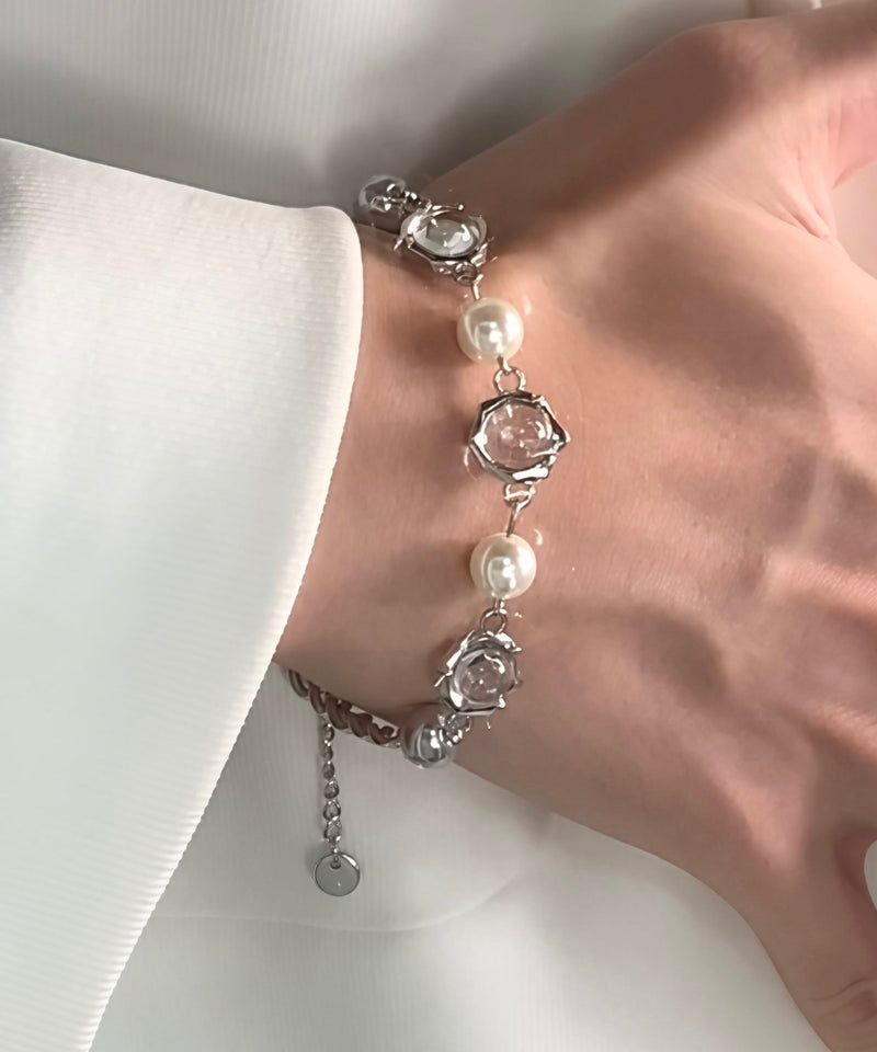 Stylish Adjustable Fine Pearl Wite Opal Tungsten Steel Bracelet
