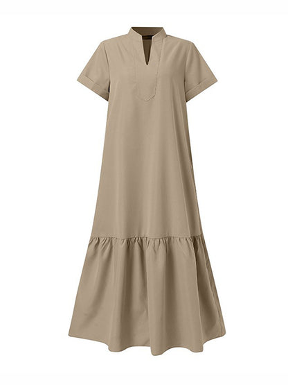 A-line Loose Color Split-joint V-neck Maxi Dresses