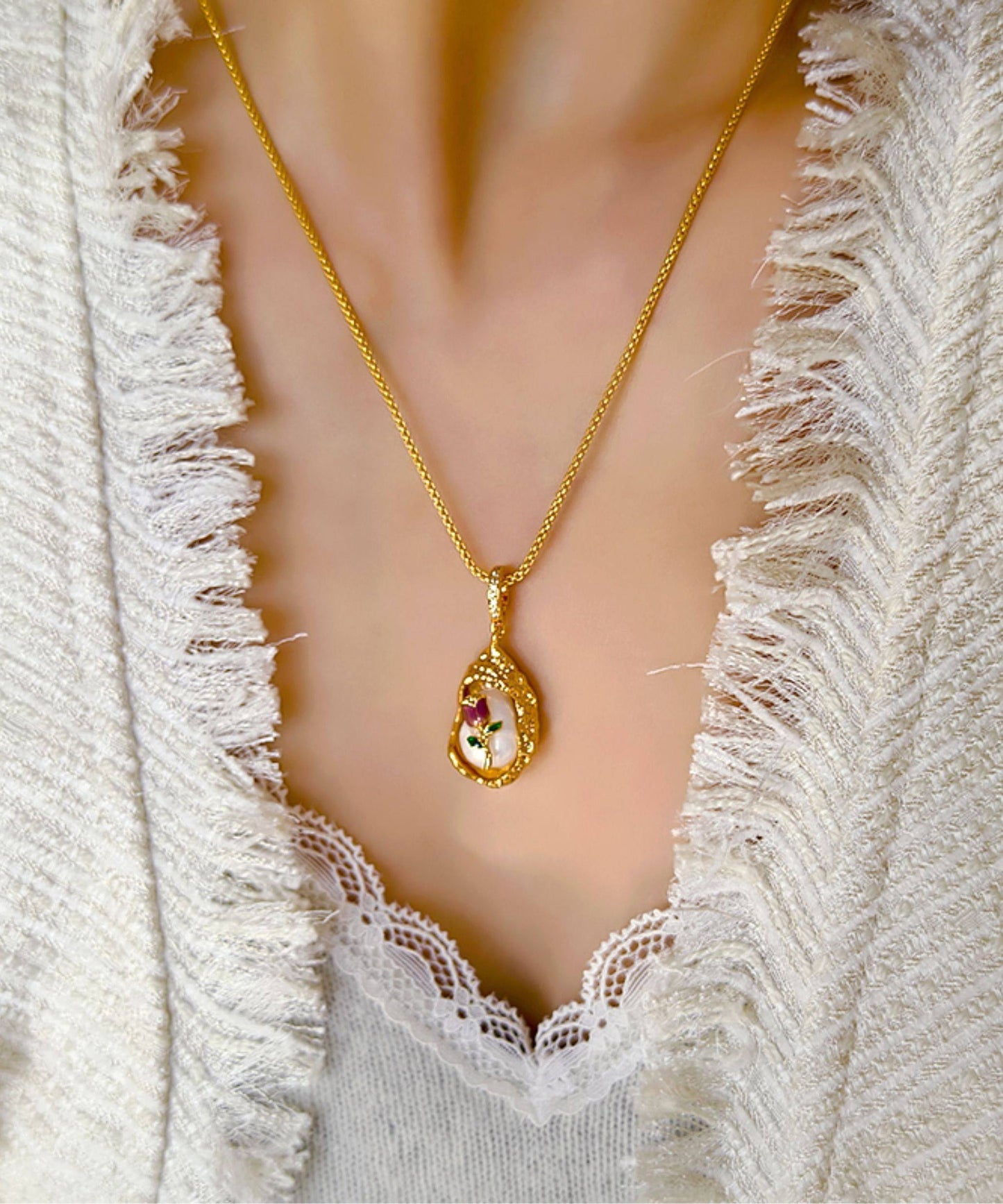 Golden Tulip Metal Monet's Garden Pendant Necklace