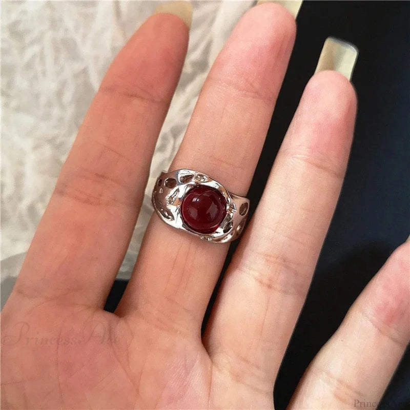 Dark Rebel Crimson Gem Cross Ring