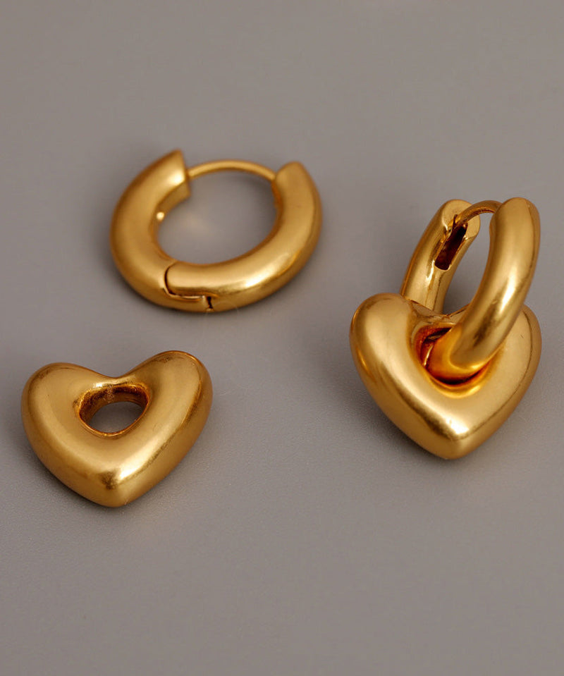 Gold Copper Overgild Removable Love Hoop Earringss
