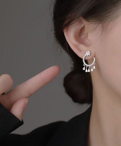 Diy White Sterling Silver C-shaped Tassel Stud Earrings