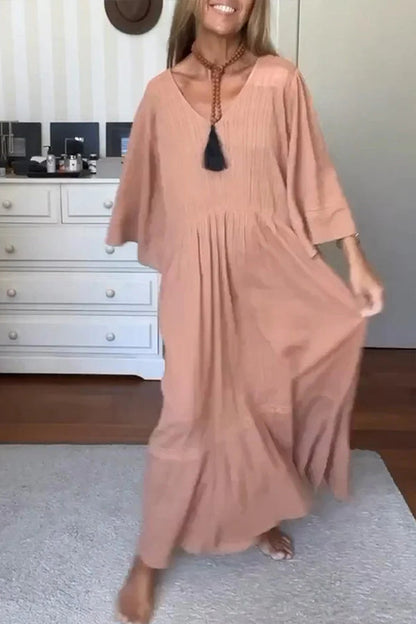 Color V Neck Comfy Maxi Dress