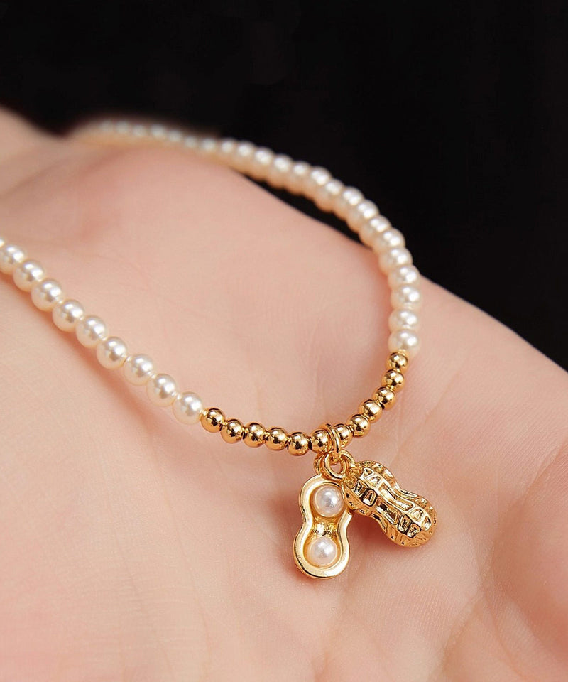 Gold Copper Overgild Pearl Peanut Pendant Necklace