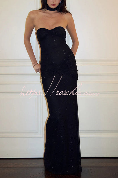 Slightly Translucent Sequined Off-shoulder Slim Fit Fishtail Maxi Dress