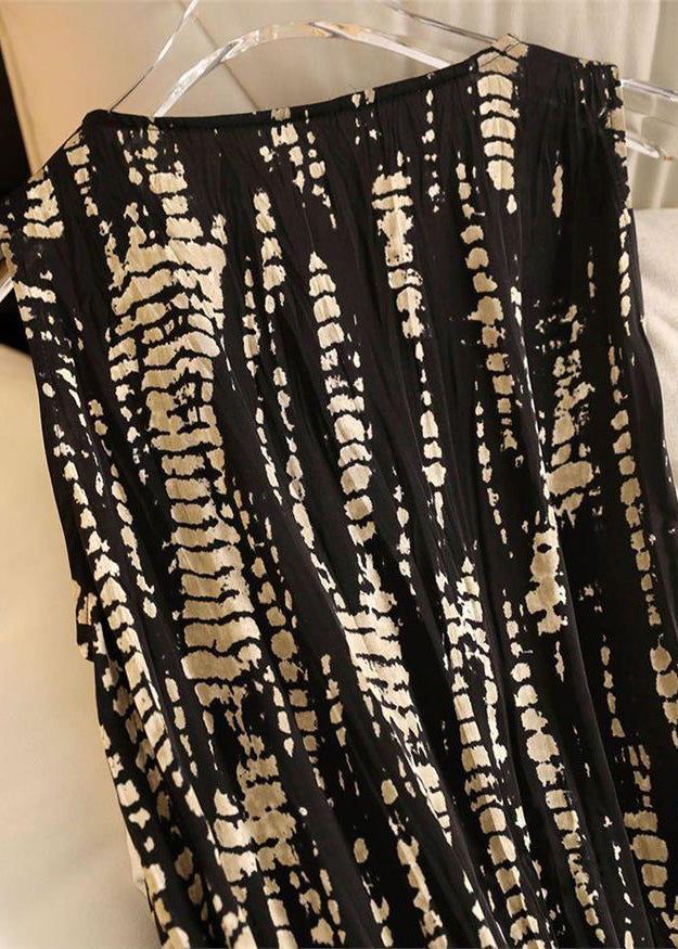 Black V Neck Wrinkled Cotton Long Dress Sleeveless Qp058