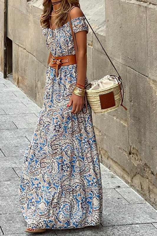 Off-shoulder Short Sleeve Maxi Dress