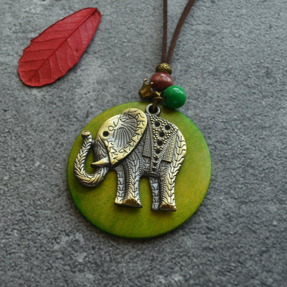 Art Wood Chip Bronze Elephant Necklace
