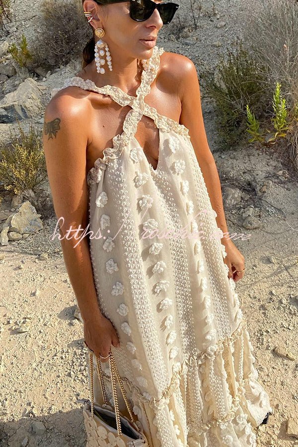Sweet by the Sea Flower Decor Halter Maxi Dress