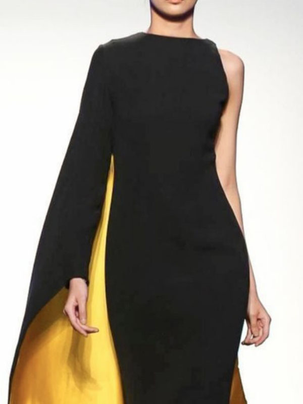 Irregularity Asymmetric Contrast Color Round-neck Maxi Dresses