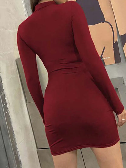 Turtleneck Long Sleeve Skinny Mini Dress Skirt Dresses Chest Slim Pleated Dress