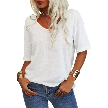 Color Short Sleeve V-neck T-shirt Top
