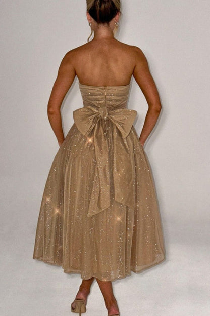 Off-shoulder Backless Bow Maxi Dress