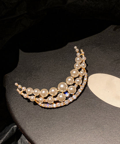 White Pearl Moon Shaped Fine Zircon Brooch
