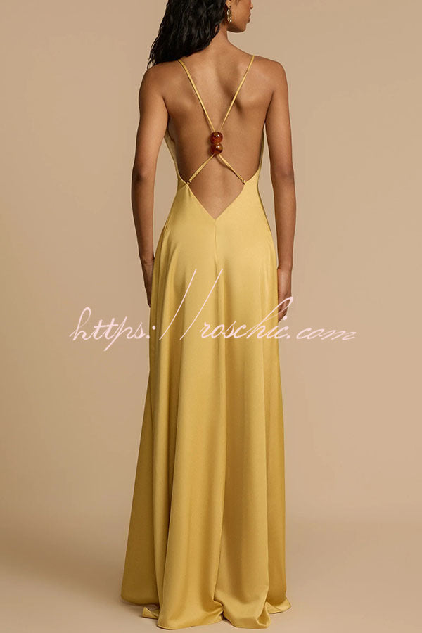 Golden Hour Plung V-neck Resin Beads Detail Backless Maxi Dress