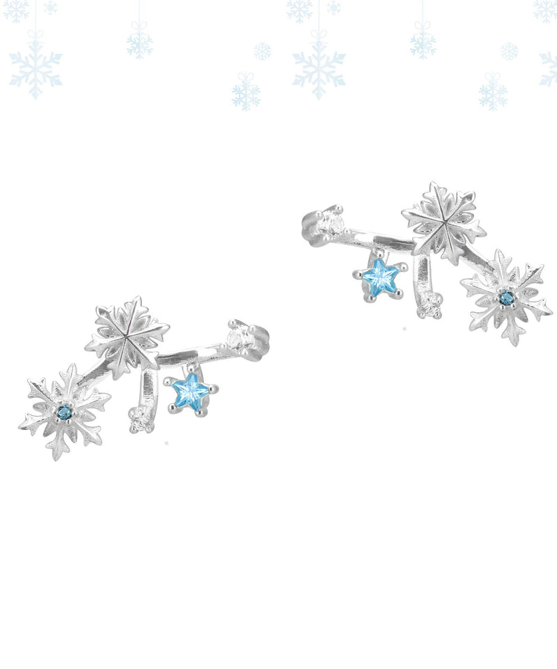 Silvery Snowflake Metal Fine Zircon Stud Earrings
