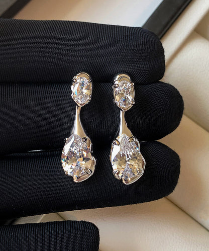 Silvery Teardrop Shape Sparkling Zircon Drop Earrings