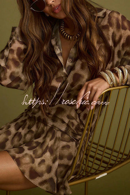 And Leopard Long Sleeve Drop Waist Shirt Mini Dress