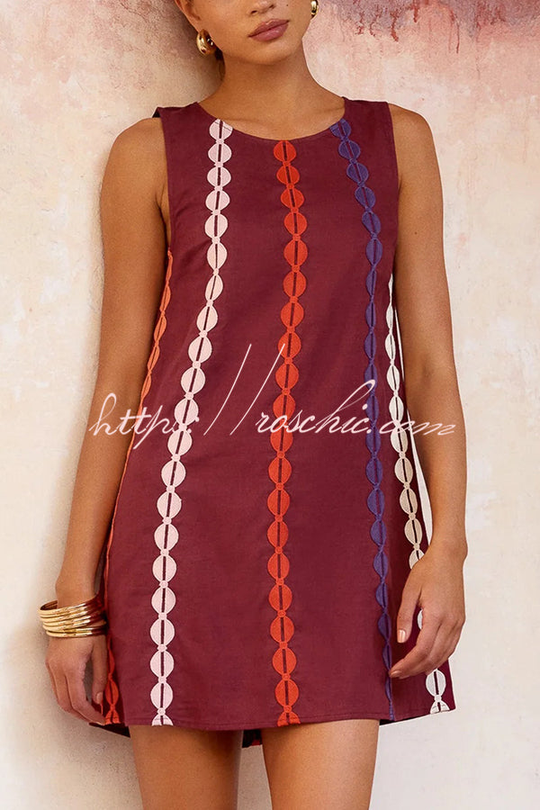 Unique Printed Round Neck Sleeveless Loose Mini Dress