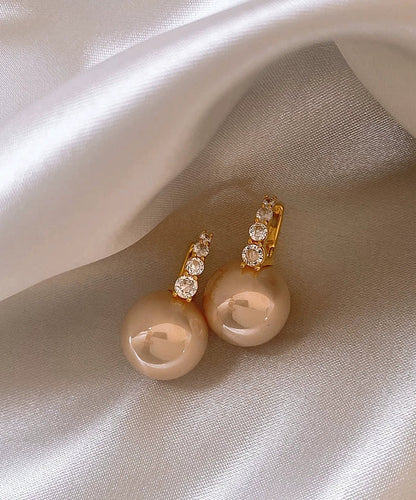 Pink Copper Alloy Pearl Hoop Earrings