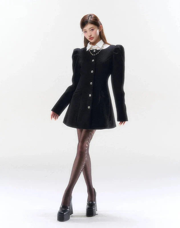 Puff Sleeve Black Mini Dress