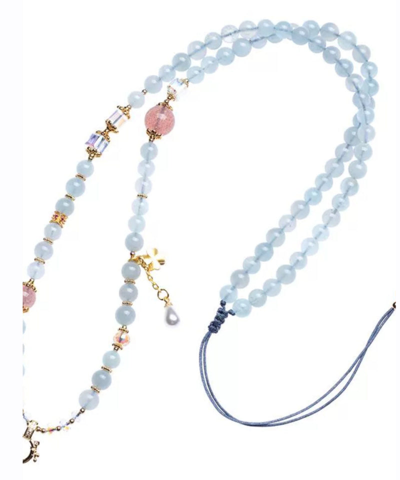Light Blue Alloy Jade Beading Tassel Pendant Necklace