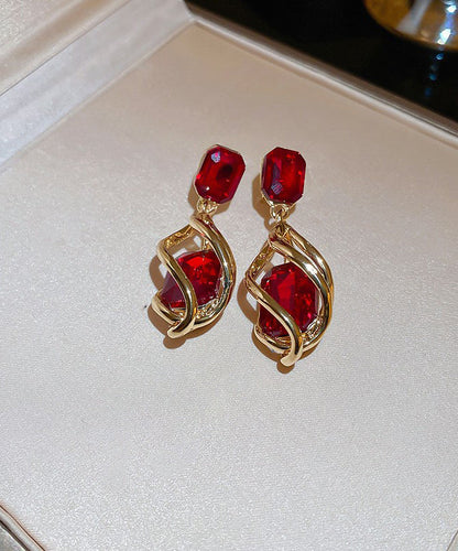 Novelty Red Alloy Zircon Gem Stone Water Drop Drop Earrings