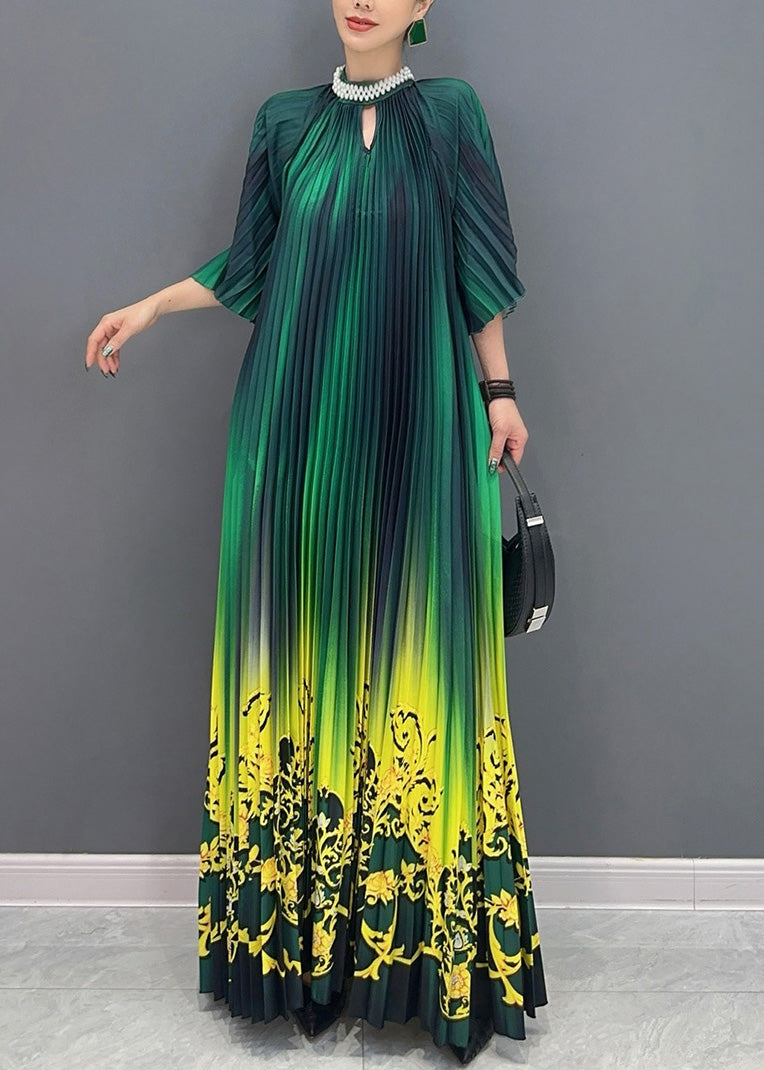 Gradient Color Green Print Long Dresses Summer Ao1036