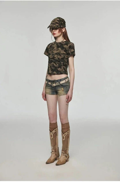 Low-waist Denim Washed Shorts