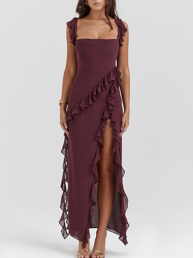 Ruffle Slit Maxi Dress