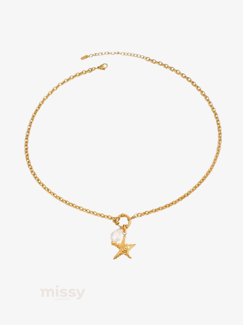 Golden Starfish Layered Necklace Set