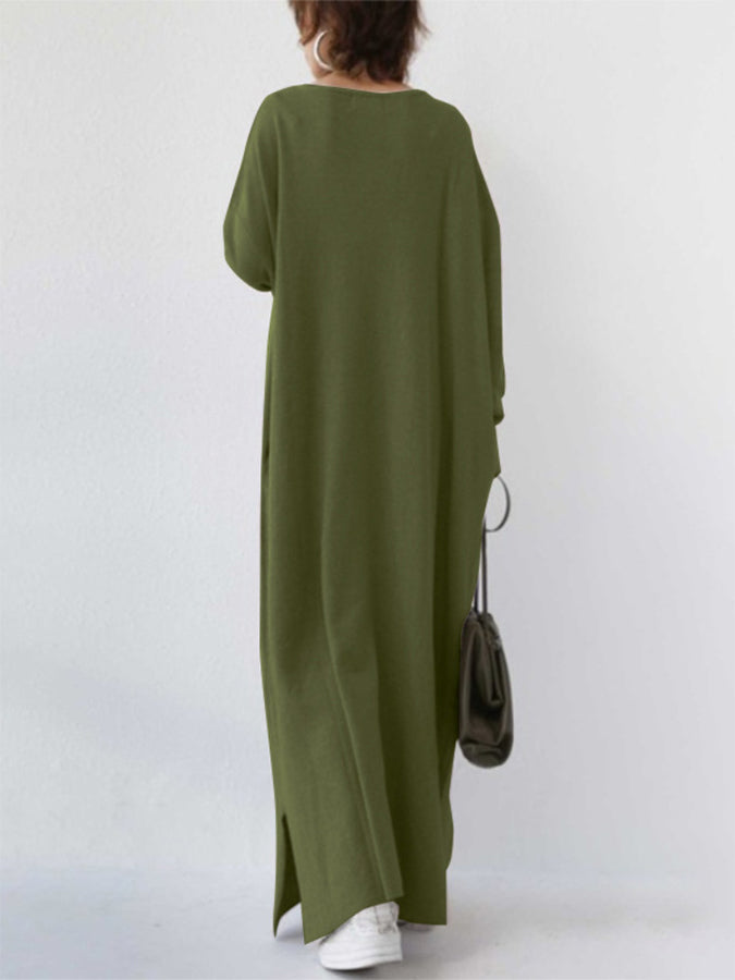 V Neck Long Sleeves Knit Maxi Dress
