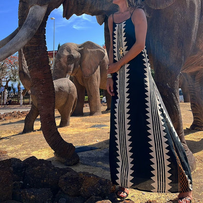 Printed Holiday Sleeveless Maxi Dress