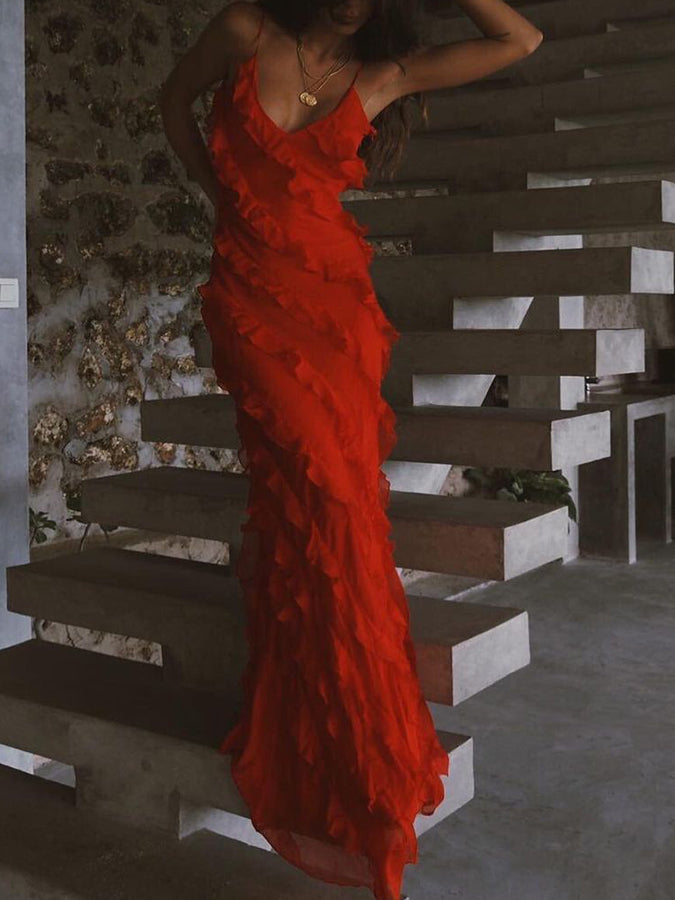 Ruffle Slit Maxi Dress