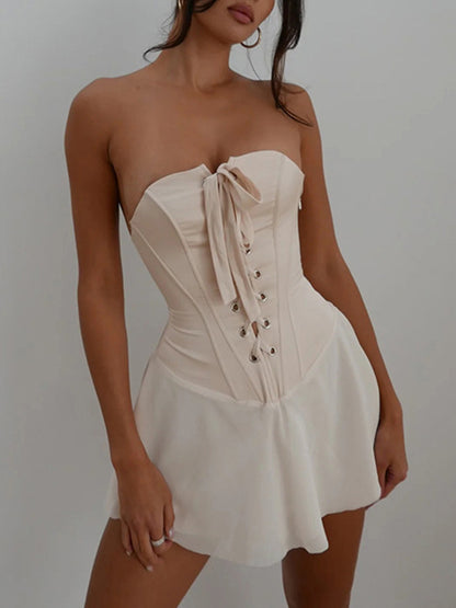 Off Shoulder Lace-up Croset Mini Dress