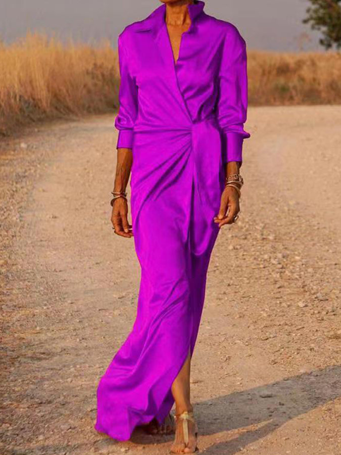 Long Sleeves Lace-up Slit Maxi Dress