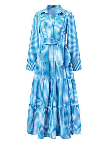 Long Sleeves Plaid Shirt Maxi Dress