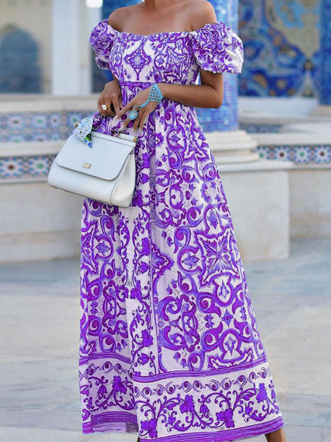 Off Shoulder Printed Maxi Dress