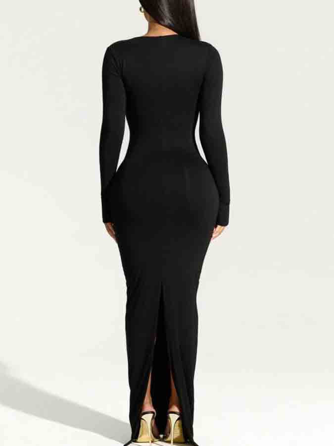 Black Long Sleeves Slim Maxi Dress