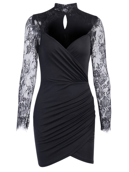 Lace Paneled Long Sleeves Mini Dress